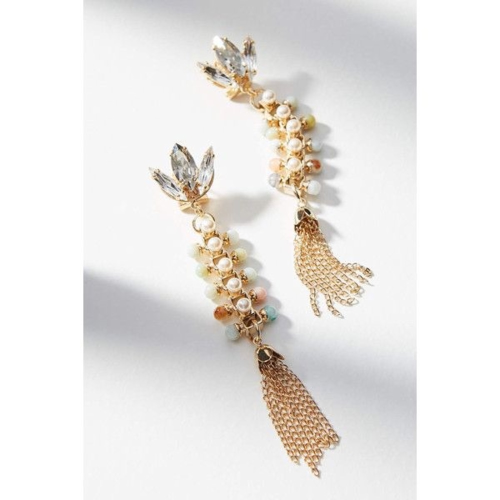 Anton Heunis Long Ladder Statement Earrings Gold Anthropologie Pearl Swarovski